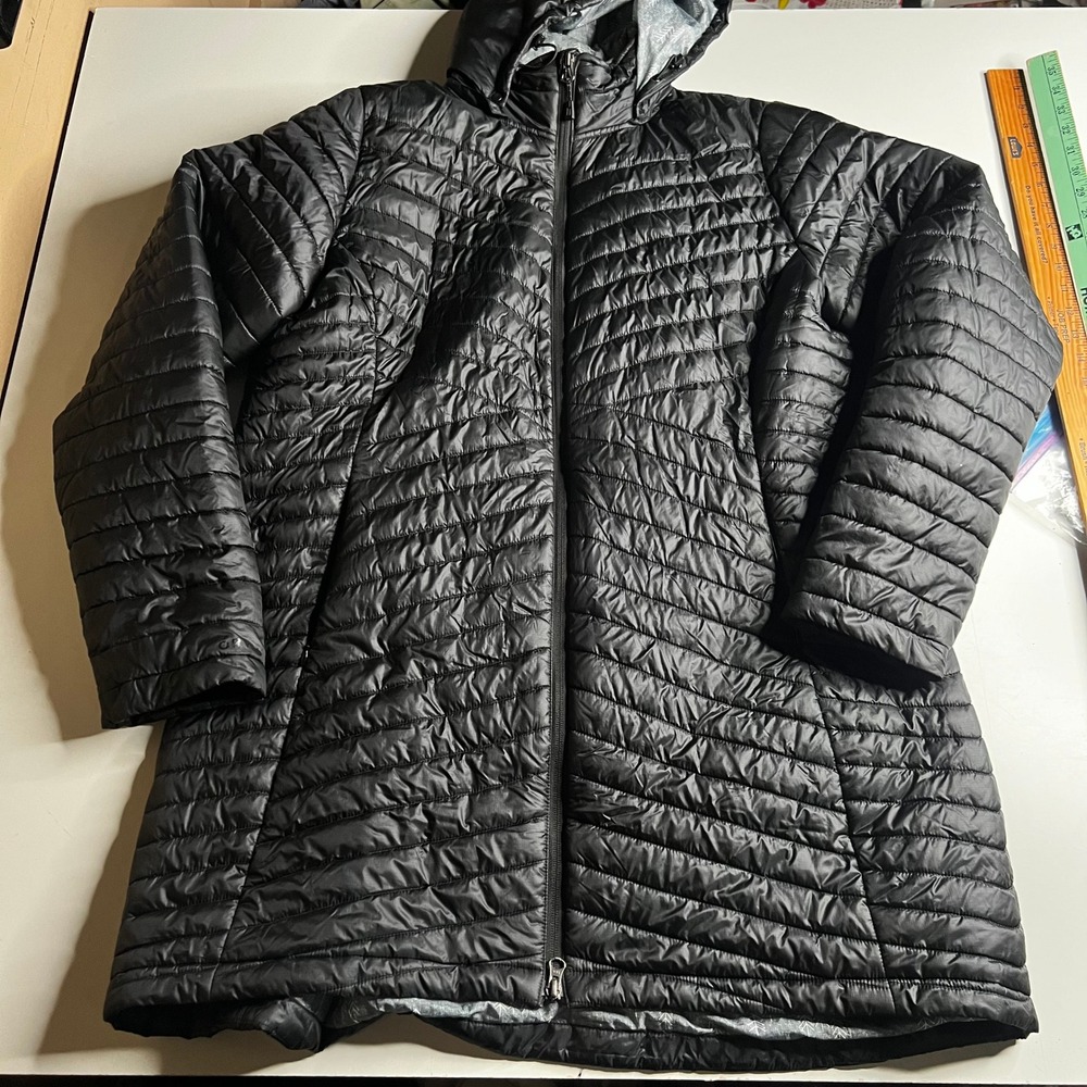 Orvis Womens Black Hooded Puffer Jacket Quilted Full Zip Coat 2KHS 43882 Size L